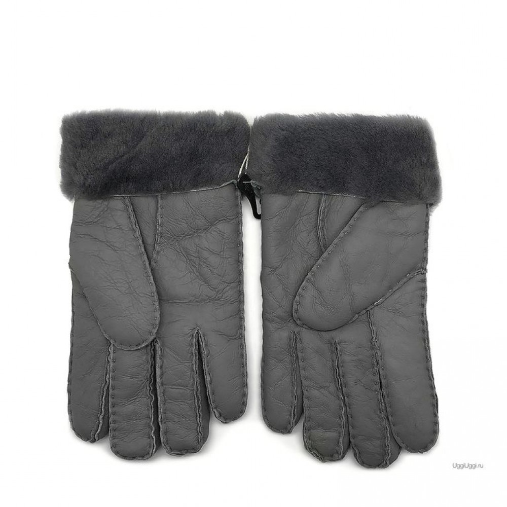 UGG Men's Gloves Tenney Sleek Leather Fur Gray