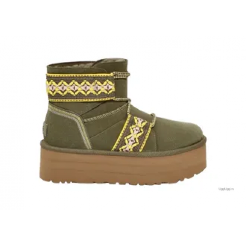 UGG WOMEN CLASSIC MINI II BRAID PLATFORM GREEN