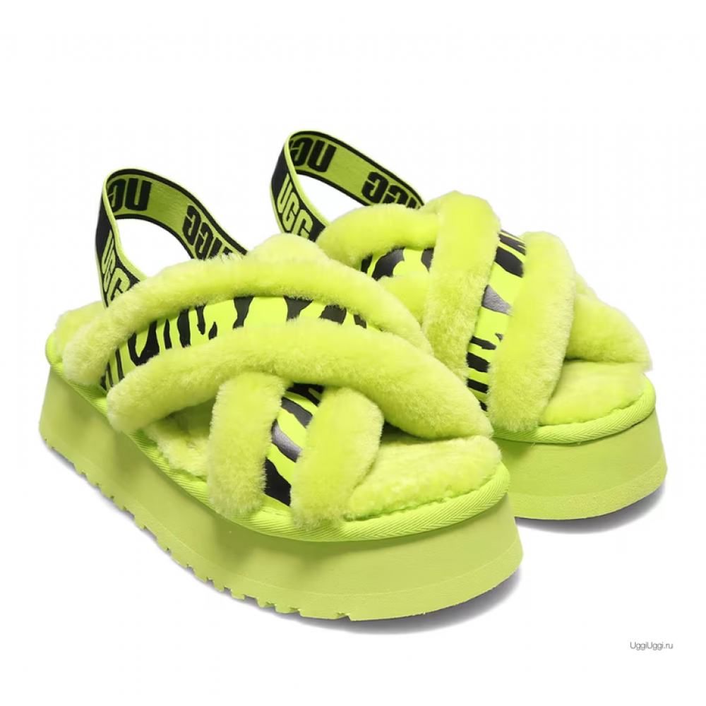 UGG W DISCO CROSS SLIDE ANIMALIA KEY LIME