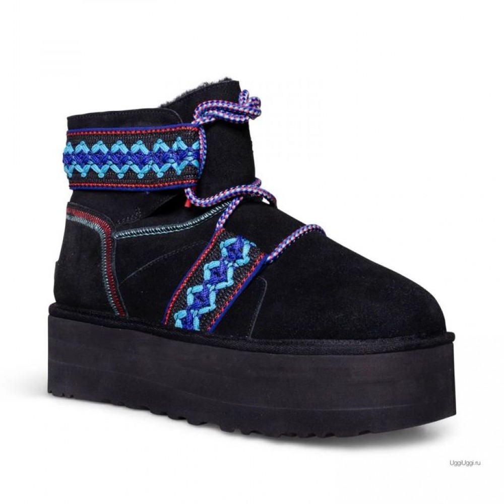 UGG WOMEN CLASSIC MINI II BRAID PLATFORM BLACK