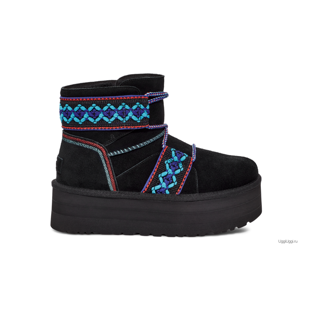 UGG WOMEN CLASSIC MINI II BRAID PLATFORM BLACK