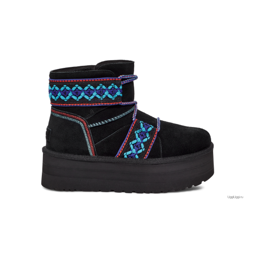 UGG WOMEN CLASSIC MINI II BRAID PLATFORM BLACK